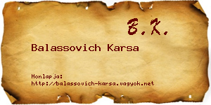 Balassovich Karsa névjegykártya